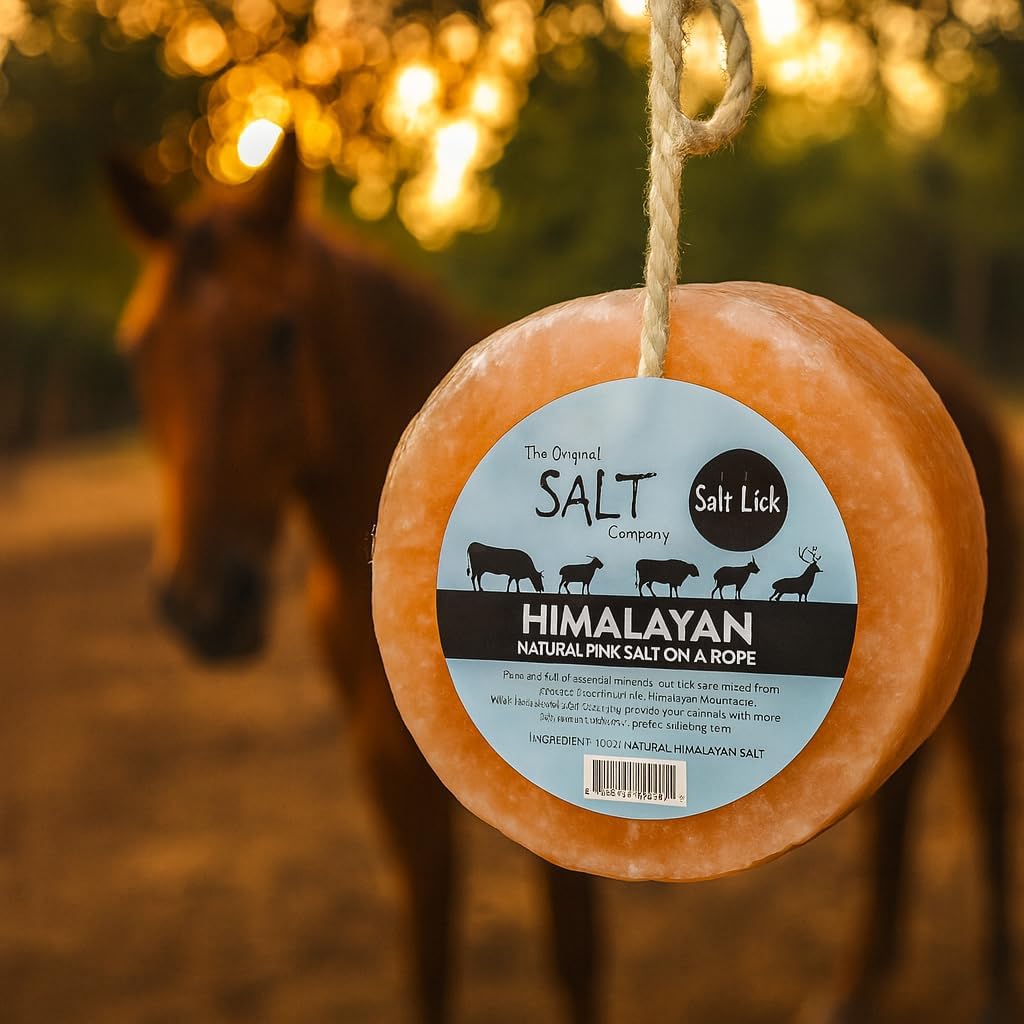 100% Organic Himalayan Salt Lick Provides Essential Minerals for Your Horse/Livestock. This 4.4 lbs Natural Pink Salt Block on a Rope Supports Hydration/Digestion/Wellness.