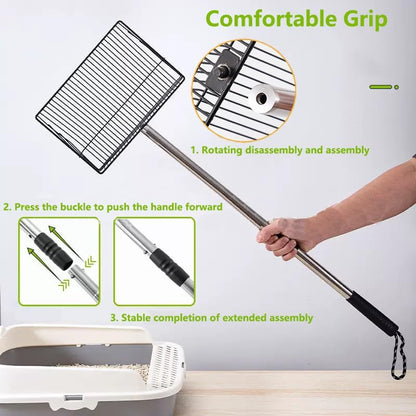 9.9 inch Sturdy Chicken Poop Scooper & Rake, 5 in 1 Adjustable Chicken Coop Pooper Shovel (36.2"-70" Long), Sifting Litter Shovel Scoop for Goat Stall/Stable Cleaning (Chicken Poop Scooper)