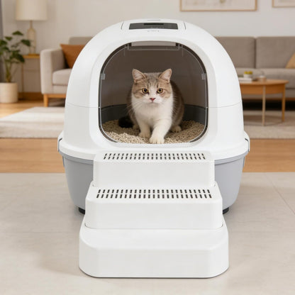 Adjustable 3-Step Cat Litter Box Ramp, 11.4 x 11.4 x 8.4 in, Stable Structure Design, Easy to Clean, Great Litter Box Step for Young & Senior Cats