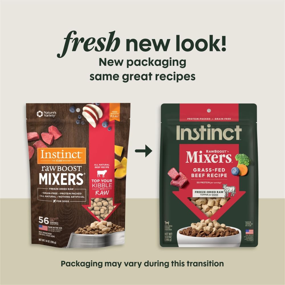 Instinct Raw Boost Mixers, Freeze Dried Dog Food Topper, Grain Free Recipe - All Natural Beef, 14 oz. Bag