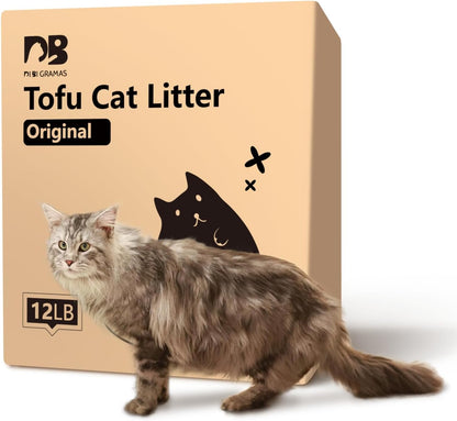 Cat Litter 12LB/2 Packs Dust-Free Clumping Tofu Cat Litter Quickly Absorb Odors Toilet Can Flush Into The Toilet Pure Natural tofu cat Litter (Original Flavor)