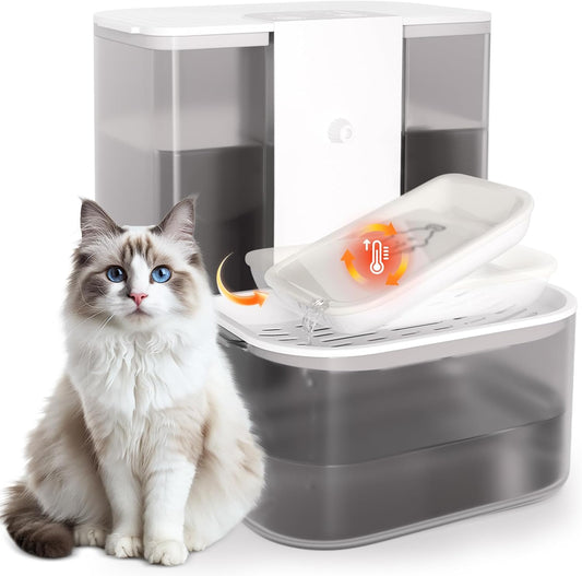 Cat Water Fountain with Heating, 4.5L Automatic Water Dispenser for Cats, Ceramic Bowl, No Filters, Wastewater Separation, Wireless Water Dispenser for Cats and Small Dogs
