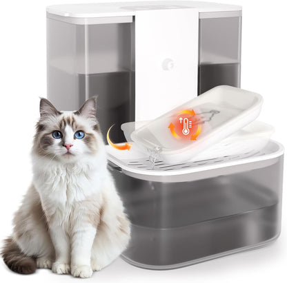 Cat Water Fountain with Heating, 4.5L Automatic Water Dispenser for Cats, Ceramic Bowl, No Filters, Wastewater Separation, Wireless Water Dispenser for Cats and Small Dogs