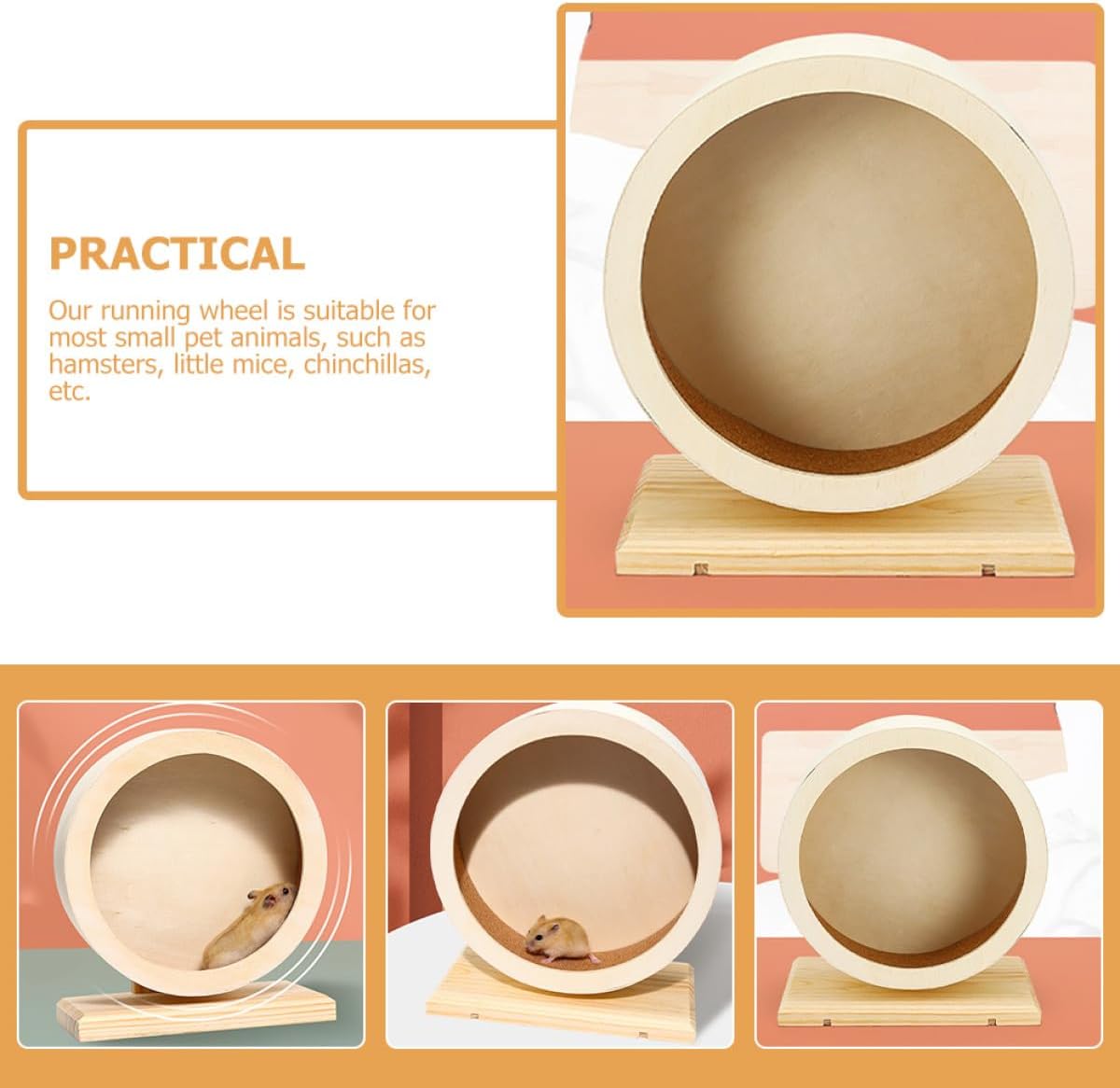 Silent Hamster Running Wheel Cork Mat Medium Wooden Exercise Wheel for Hamsters Gerbils and for Small Animal Play and Fitness