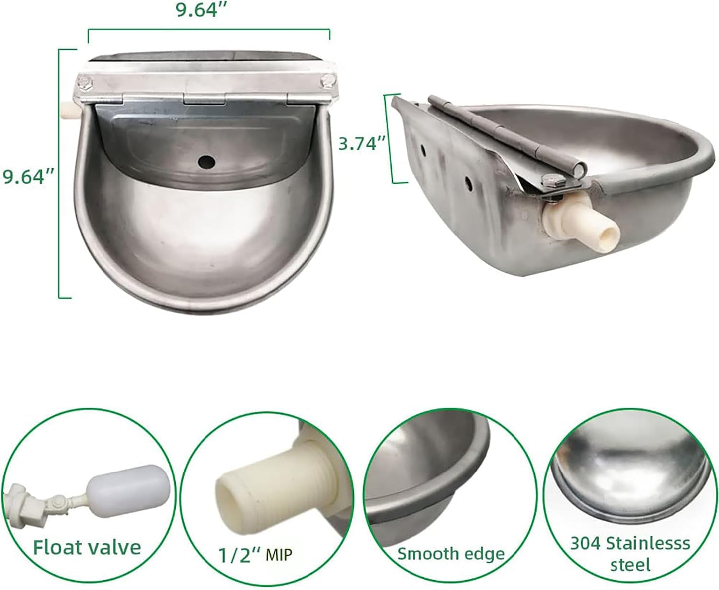 Automatic Cow Drinking Water Bowl,304 Stainless Steel Animal Waterer Bowl for Horse,Goat,Pig,Dog, with 1/2 Float Valve (Water Pipe not Included)