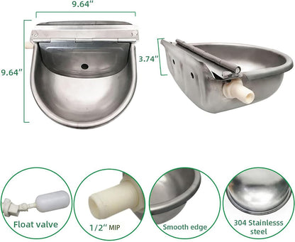 Automatic Cow Drinking Water Bowl,304 Stainless Steel Animal Waterer Bowl for Horse,Goat,Pig,Dog, with 1/2 Float Valve (Water Pipe not Included)