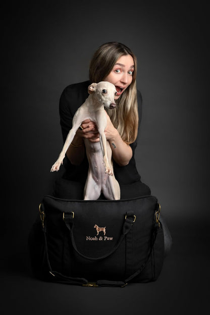 Noah & Paw Dog Car Seat Carrier, Small Dog Car Seat for Small Medium Pets with Harness Clip, 4X Safety Feature, Booster Travel Bed, Waterproof Washable, Orthopedic Foam Filling, Canvas Collection