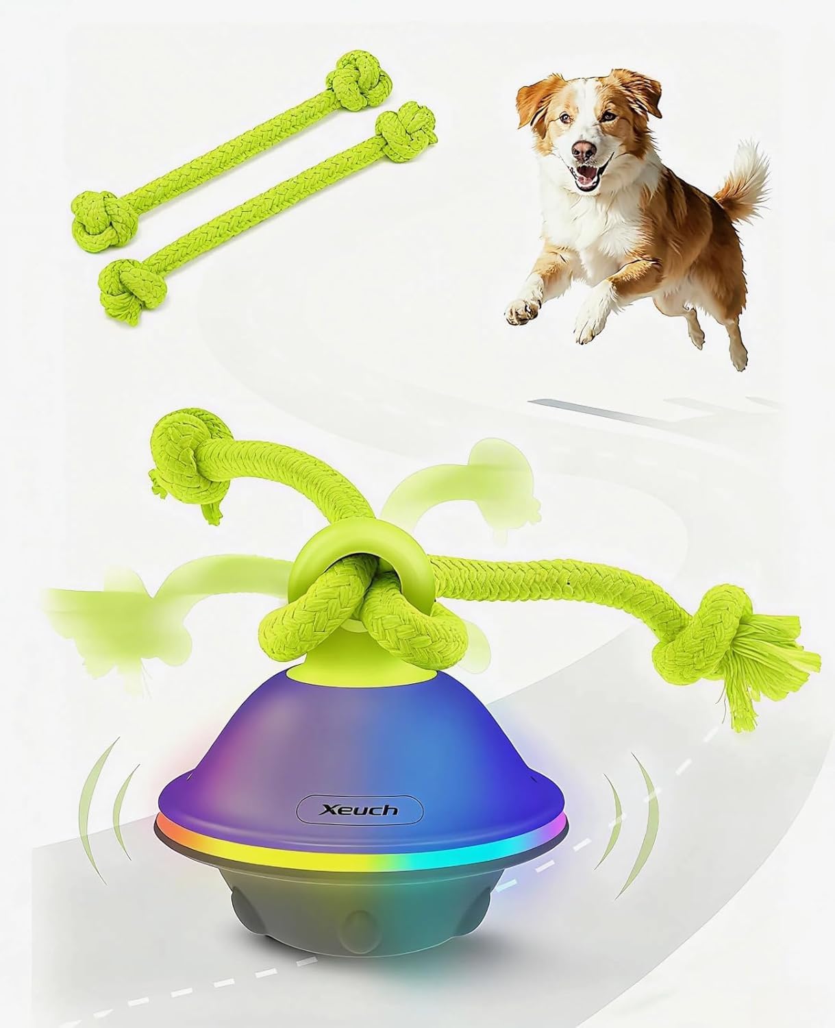 Smart Interactive Dog Toys, Automatic Moving and Rolling Dogs Ball with Rope, Motion-Activated Squeaky Ball for Small Medium Dogs for Boredom, RGB Lights, stimulating Sound, Voice Recording