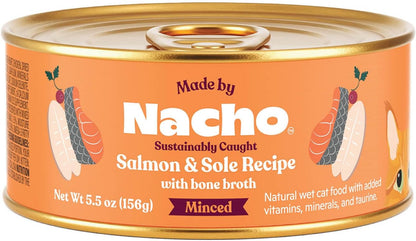 Made by Nacho Sustainably Caught Salmon & Sole Recipe with Bone Broth Minced Wet Cat Food, 5.5-oz can, Case of 24