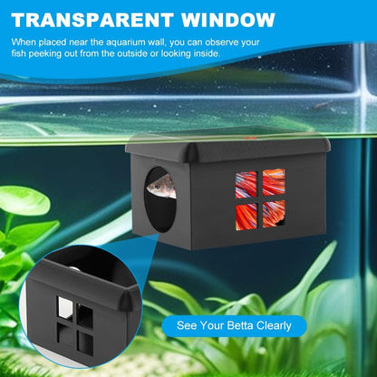Floating Bettas Fish Hideout with Window 3D Fish Breeding Box & Shelter Floating Feeding Plat-Form for Bettas Tanks Rest Cave for Small Aquariums(Color:Black)