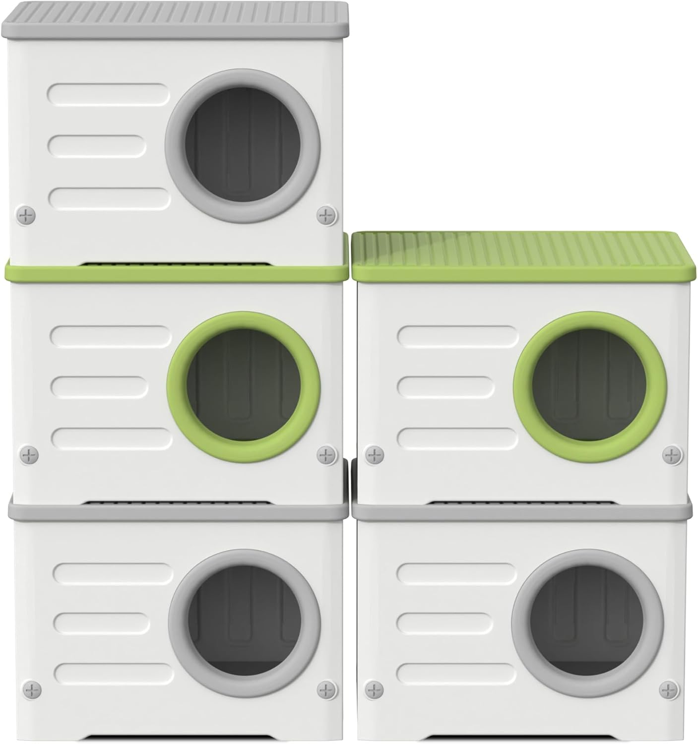 Cat Houses for Outdoor Cats-Weatherproof Heavy-Duty&Sturdy Feral Cat Shelter, Insulated Elevated Stackable Plastic Cave for Outdoor/Indoor Use with Cushion (Grey)