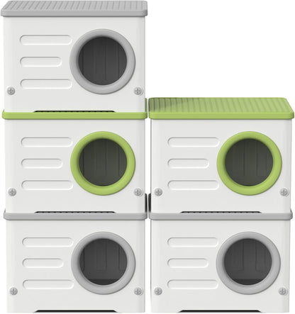 Cat Houses for Outdoor Cats-Weatherproof Heavy-Duty&Sturdy Feral Cat Shelter, Insulated Elevated Stackable Plastic Cave for Outdoor/Indoor Use with Cushion (Grey)