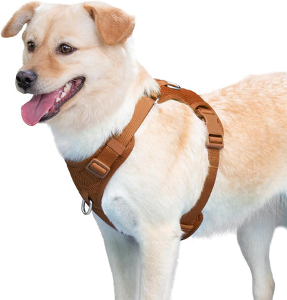 No Pull Dog Harness for Small Medium Large Dogs - Adjustable 2 Layer Mesh Dog Vest with Dual Clip, Escape Proof, Quick Release, Lightweight Breathable Mesh for Walking Hiking (Carmel Brown,XS)