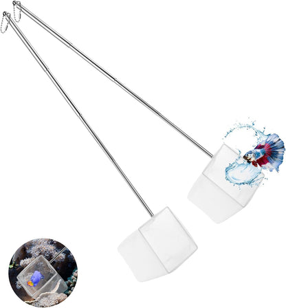 2 Pack Fish Tank Net 3 Inch Square Small Fish Net with Extendable Stainless Steel Handle Fine Mesh Shrimp Nets for Aquarium Tank Pond Bettas Debris Skimming