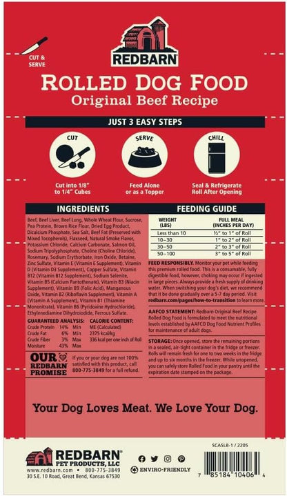 Redbarn Pet Products All-Natural Premium Rolled Dog Food, Beef Recipe - Soft Semi-Moist Wet Formula for High Protein Diet, Training Rewards, & Treat Pill Concealer - 4 lb, 1 Count (Pack of 2)