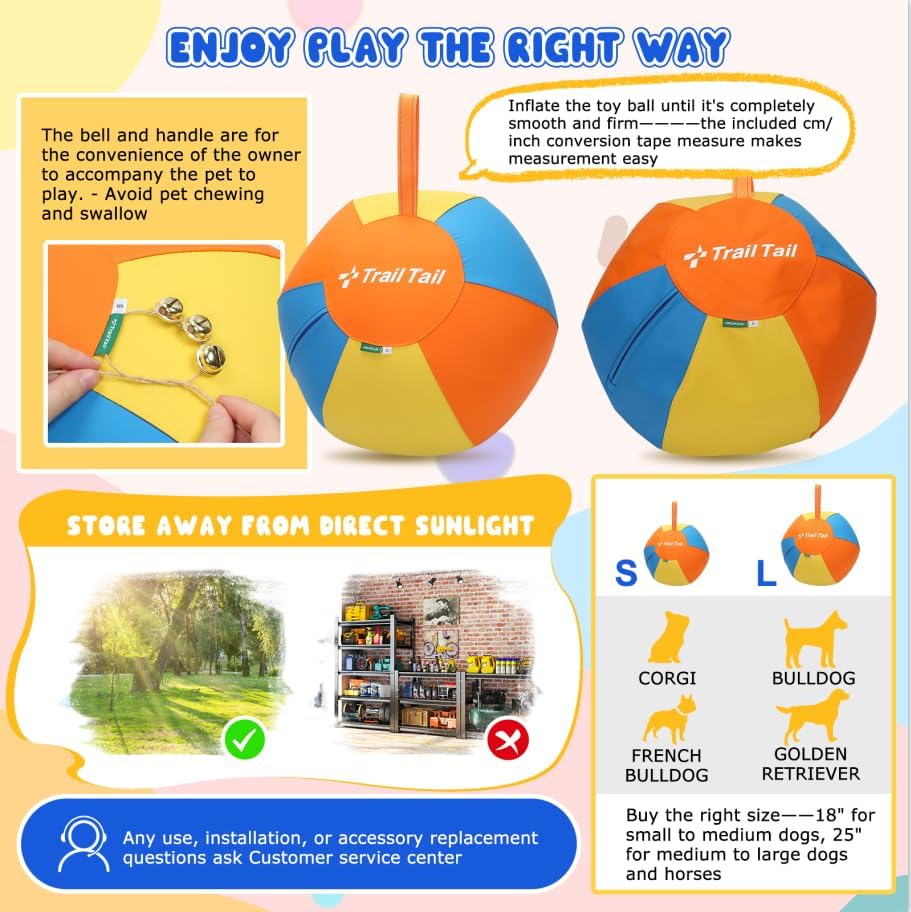 Trail Trail Herding Ball for Dogs,18” Large Indestructible Dog Ball with Electric Pump,Horse Dog Herding Toys for Australian Shepherd Collie amall/Medium Dogs(Waterproof Tri-Color Upgraded Cover)