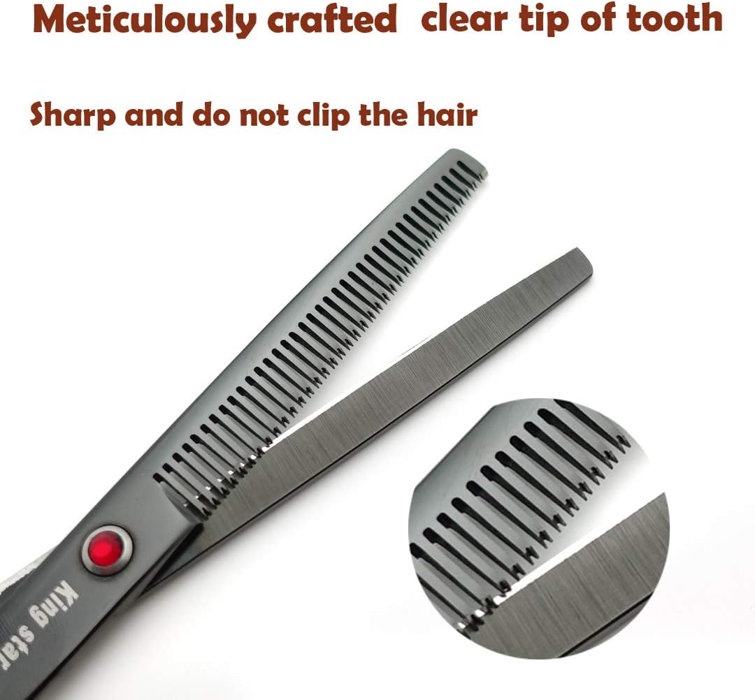 KINGSTAR 7.0in Titanium Black Professional Pet Grooming Scissors Set,Straight & Thinning & Curved Scissors 4pcs Set for Dog Grooming,(Black)