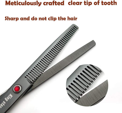 KINGSTAR 7.0in Titanium Black Professional Pet Grooming Scissors Set,Straight & Thinning & Curved Scissors 4pcs Set for Dog Grooming,(Black)