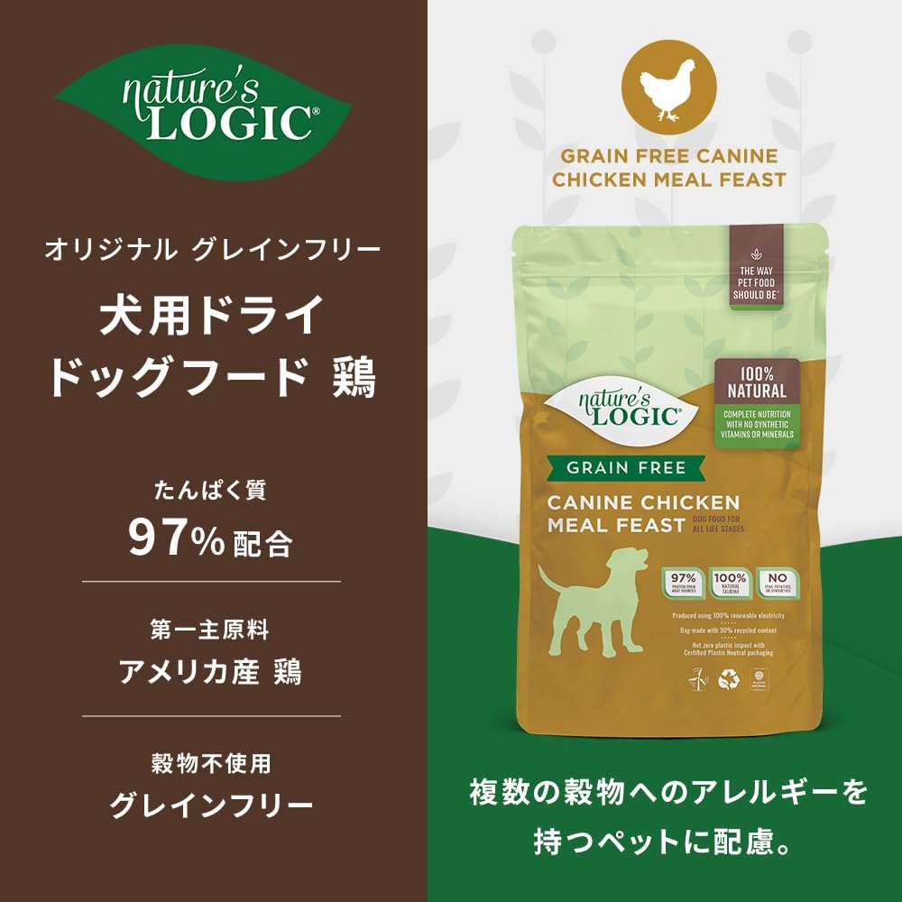 Nature's Logic Grain-Free Dry Dog Food - All-Natural, High Protein, No Synthetic Vitamins/Minerals - Gluten Free - Supports Healthy Digestion - All Breeds & Ages - Chicken Meal Feast, 4.4lbs