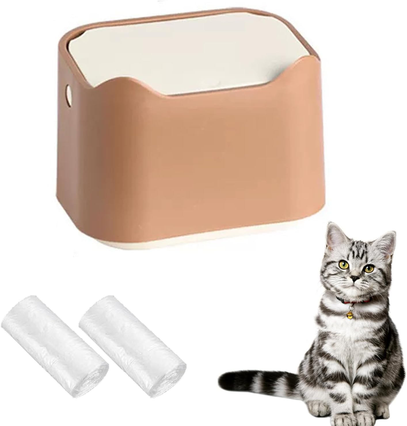 Cat Litter Trash Can Mini Countertop Trash Can with Press Type Lid Cat Poop Trash Can Includes 50 Refill Bags (Dark Brown)