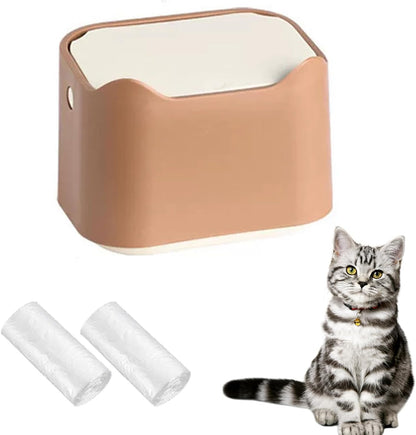 Cat Litter Trash Can Mini Countertop Trash Can with Press Type Lid Cat Poop Trash Can Includes 50 Refill Bags (Dark Brown)