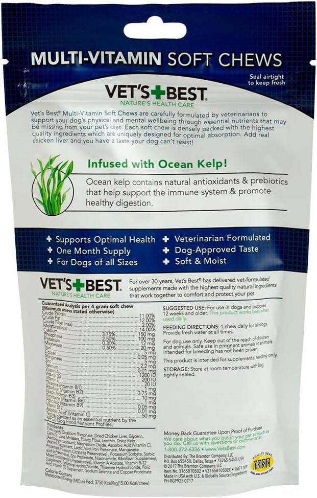 Vet's Best Multi-Vitamin Soft Chew Dog Supplements - Vitamins for Dogs - Supports Dogs Physical and Mental Health - 30 Day Supply
