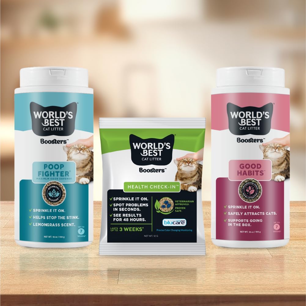 WORLD'S BEST CAT LITTER® Boosters™ Poop Fighter® | Natural and Sustainable Cat Litter Additive | Eliminates Poop, Urine, and Ammonia Odors | Botanical Blocker™ Technology | 18 oz Canister