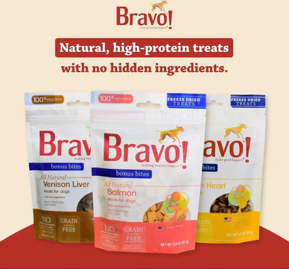 Bravo! Bonus Bites Single Ingredient Freeze Dried Raw Dog Treats, Venison Liver, 3 Ounce, High Protein, Grain Free, Gluten Free