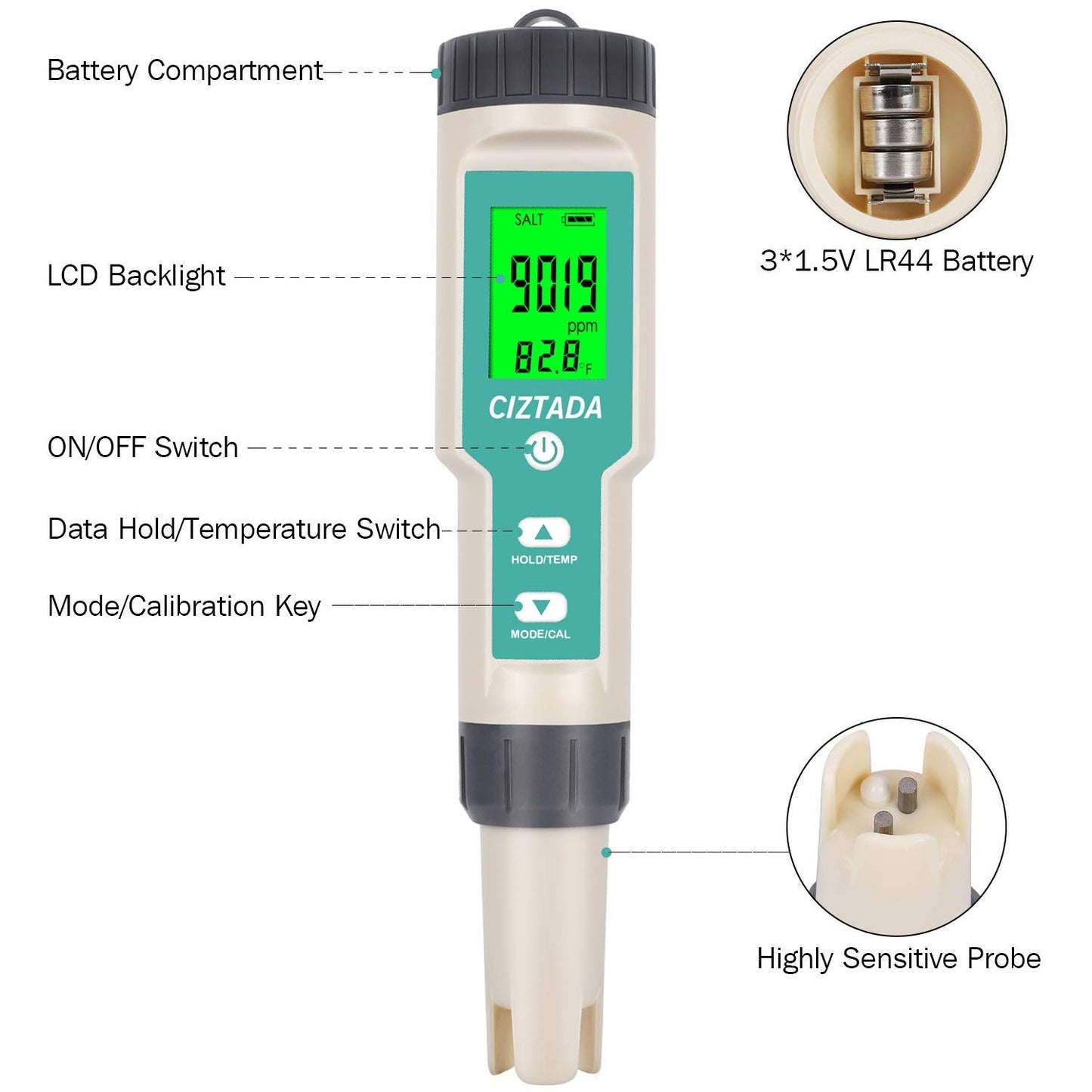 Digital Salinity Tester and 56.2mS/cm(35.0 PPT) Calibration Solution Combo for Saltwater Pool, Seawater, Aquarium, Fish Tank