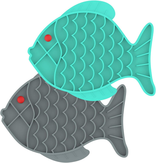 Takfox Slow Feeder Cat Bowls [2 Pack], Lick Mat for Cats Dogs, Silicone Cat Puzzle Feeders Toy for Pets Dry/Wet Food Training, Keeps Dogs Cats Busy, Prevents Puppy Kitty Overeating, (Cyan+Grey)