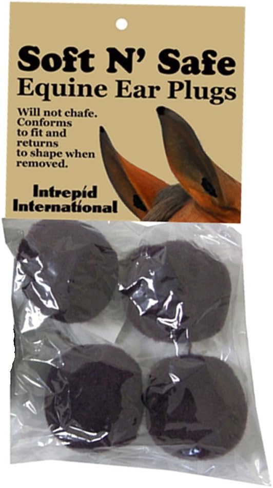 Soft N' Safe by Intrepid International Horse Tack - 4-Pack Horse Ear Plugs, Brown, Conforms to Ear, Blocks Noise, Prevents Distractions, Soft, Pliable & Chafe-Free for Equestrians