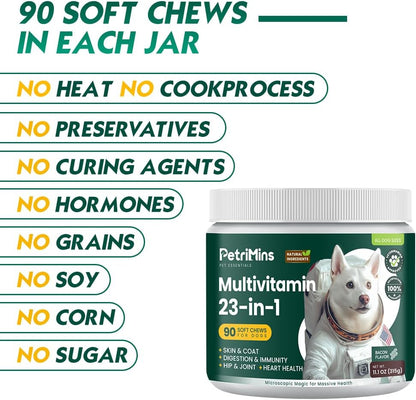 23-in-1 Dog Vitamins Supplements, Multivitamin Treats for Dogs with Glucosamine & Omega-3, Comprehensive Support for Hip & Joint, Digestion, Immune Health, Skin, Heart - 90ct, Bacon