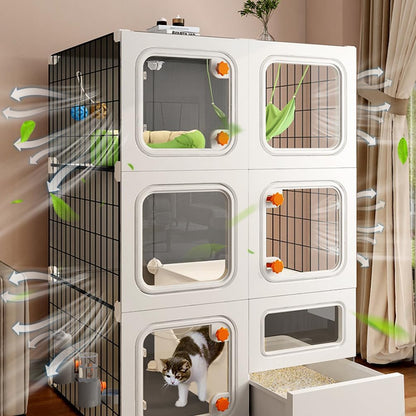 Cat Cage Cat Enclosure with Litter Box, Cat Playpen Detachable Metal, Cat Cage Indoor and Outdoor, Ferret Cage, Rabbit Cage