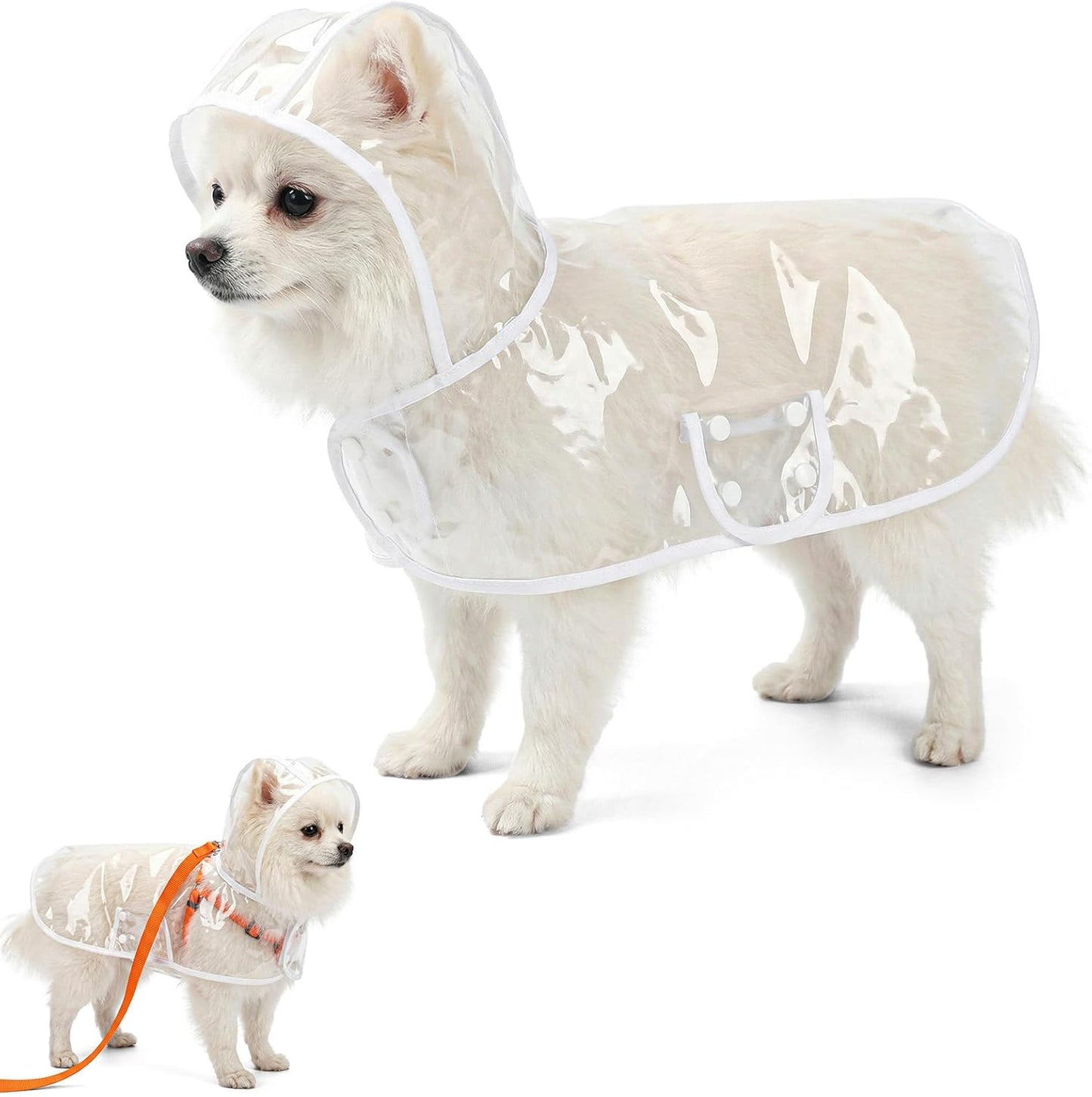 Clear Dog Rain Poncho for Small Medium Dogs, Transparency Pet Raincoat Waterproof Cloak Pet Hooded Raincoat Jacket for Bichon Poodle (Transparent, Medium)