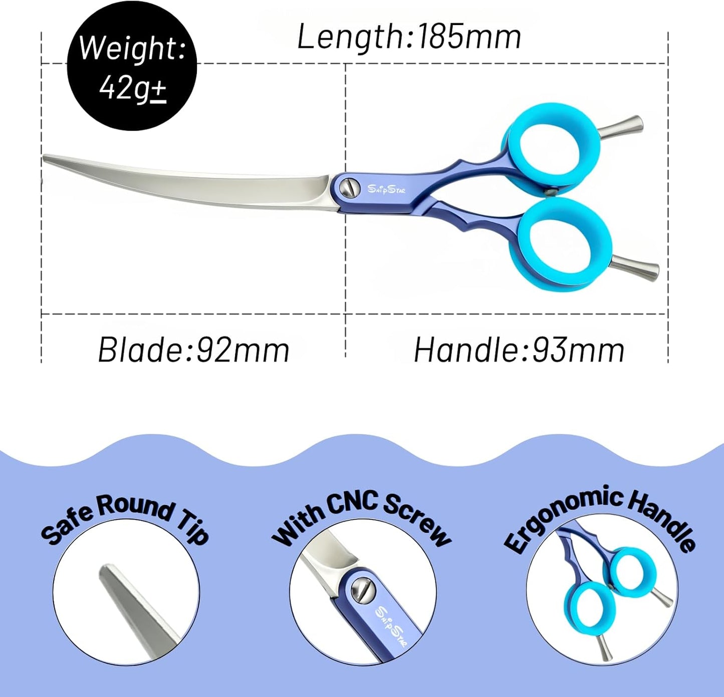 7.5in 24 Teeth Chunker & 6.75in Blue Curved Dog Grooming Scissors, 30 Degree Bend, Japan VG10 Steel Sharp Scissors for Dog Grooming, Professional Pet Thinning Shears for Dogs Cats on Face Paw