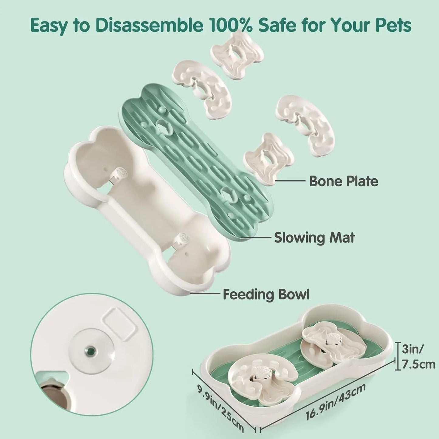 Slow Feeder Dog Bowl for Large Dogs with Non-Slip Base - Adjustable Speed Design, Removable Puzzle Inserts & Dishwasher Safe, Green