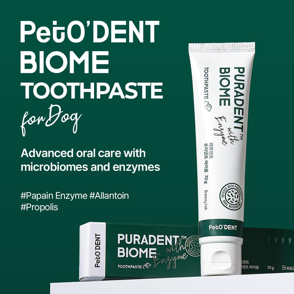 PetO’Dent Enzymatic Toothpaste for Dogs, Freshens Breath & Cleans Teeth, Reduces Plaque & Tartar, Safe for Puppies with No Artificial Ingredients, Oral Biome, Gum Care, 2.47 oz
