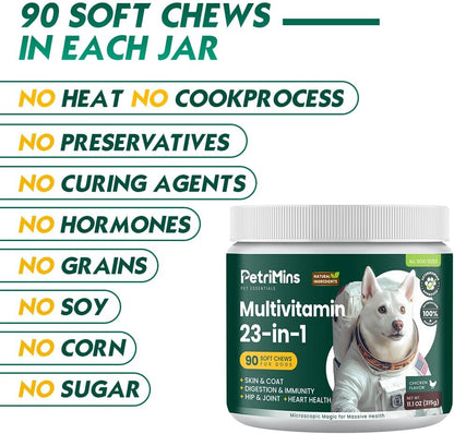 23-in-1 Dog Vitamins Supplements, Multivitamin Treats for Dogs with Glucosamine & Omega-3, Comprehensive Support for Hip & Joint, Digestion, Immune Health, Skin, Heart - 90ct, Chicken