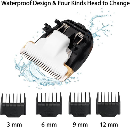 Dog Trimmer Pet Grooming Kit, 14 Piece Low Noise Rechargeable, Dog Shaver Cordless Electric Quiet, Nail Clipper, Filer, Scissors, Paw Trimmer Complete Set for Dog Cats Pets (Gold)