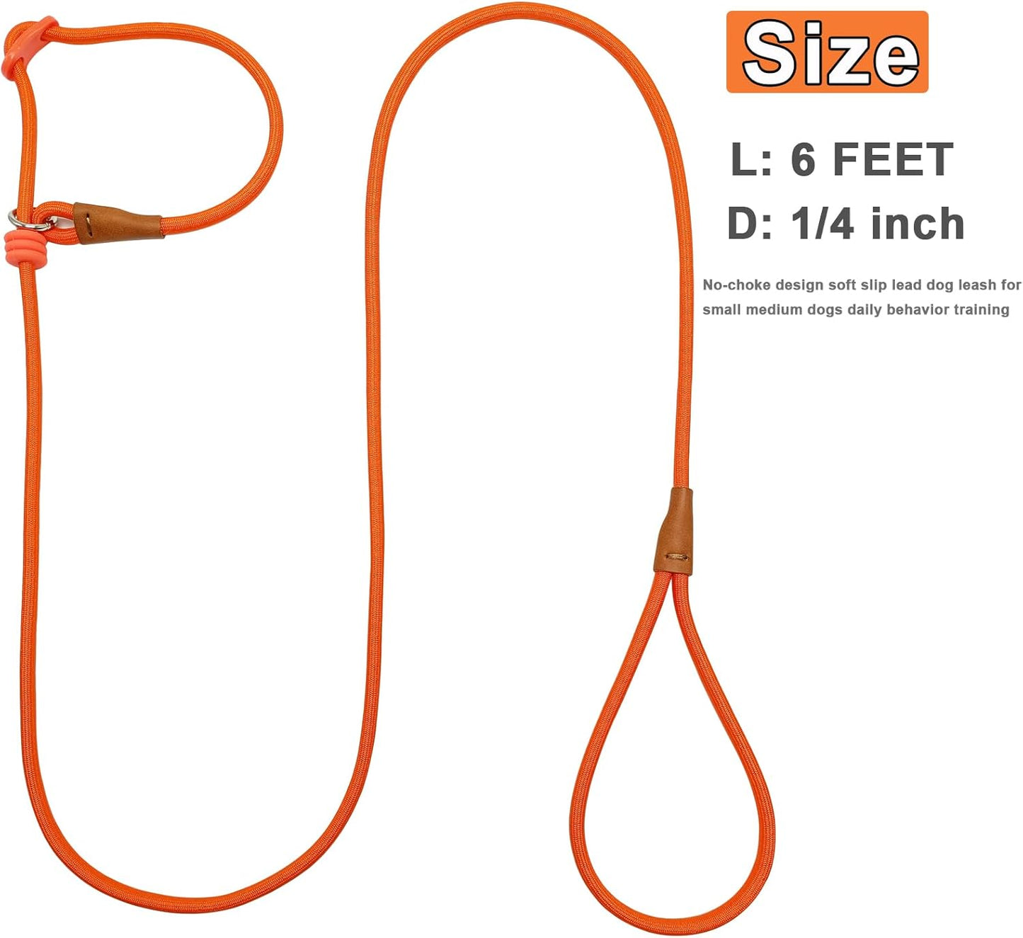 7ft Slip Lead Dog Leash + 6ft Slip Lead Dog Training Leash for Small Dogs, Black+Orange