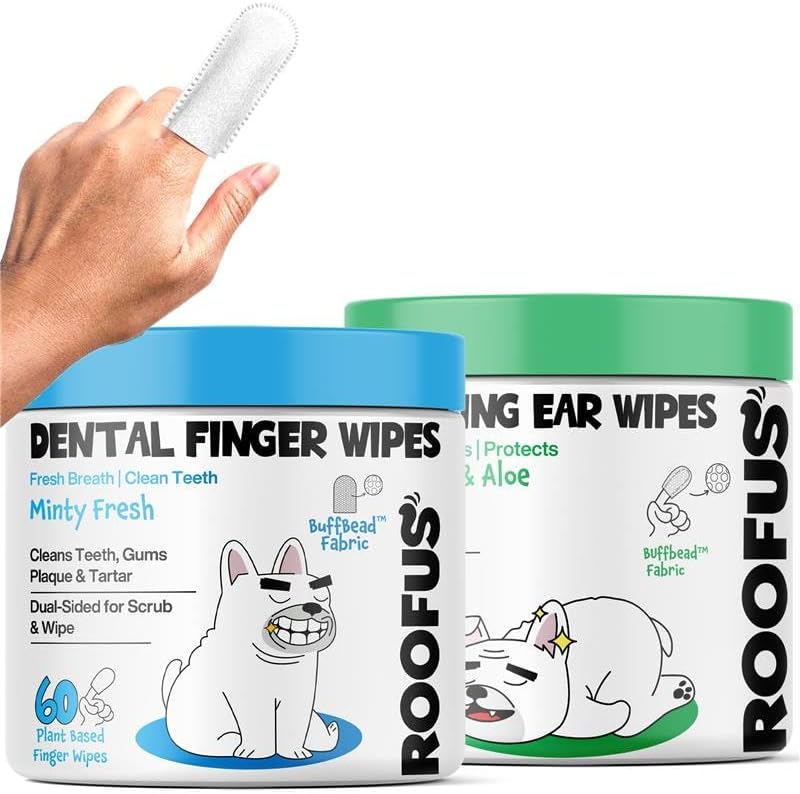 Dog Teeth Cleaning Wipes to Reduce Plaque & Tartar - Dog Ear Cleaner Wipes 100 Counts - Pet Ear Wipes to Remove Wax & Dirt