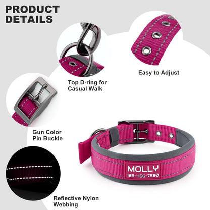 Personalized Dog Collar with Name and Phone Number | Durable Metal Buckle | Ultra Wide Soft Neoprene Padded | Adjustable Reflective Weatherproof Dog Collar for Large Medium and Small Dogs