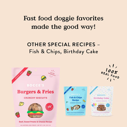 Bocce's Bakery - Limited Edition Wheat-Free Dog Treats, Burgers & Fries Biscuits, 5 oz