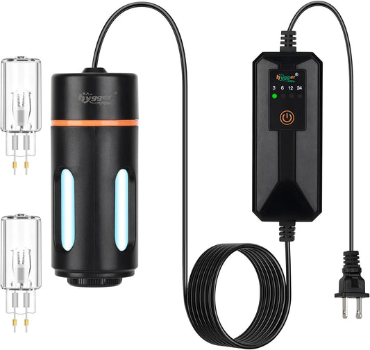 hygger Aquarium U-V Light with Timer, 360° Protective Shield Light for Green Water and Algae Cleaning with 2 PCS Replacement Bulbs for Freshwater Saltwater Tank (3W for 5-25 Gallon)