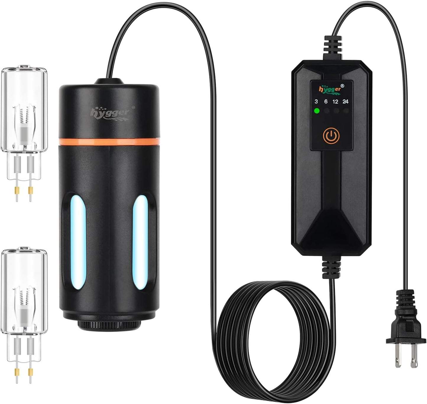 hygger Aquarium U-V Light with Timer, 360° Protective Shield Light for Green Water and Algae Cleaning with 2 PCS Replacement Bulbs for Freshwater Saltwater Tank (5W for 13-40 Gallon)