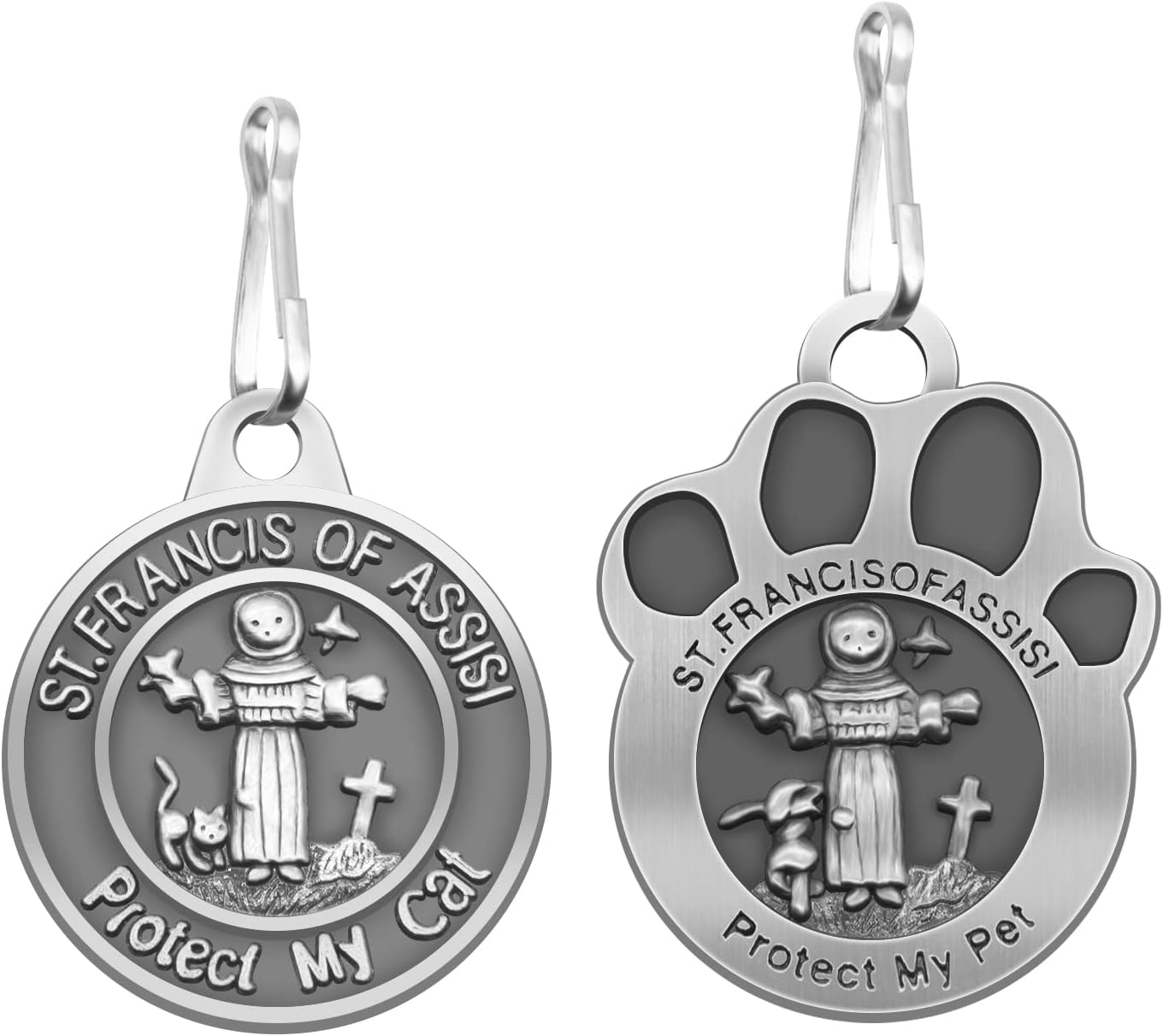 Pet Tags Engraved 2 Packs St Francis of Assisi dogs Cats Medal Pendant Collar Charm Protect My Pet
