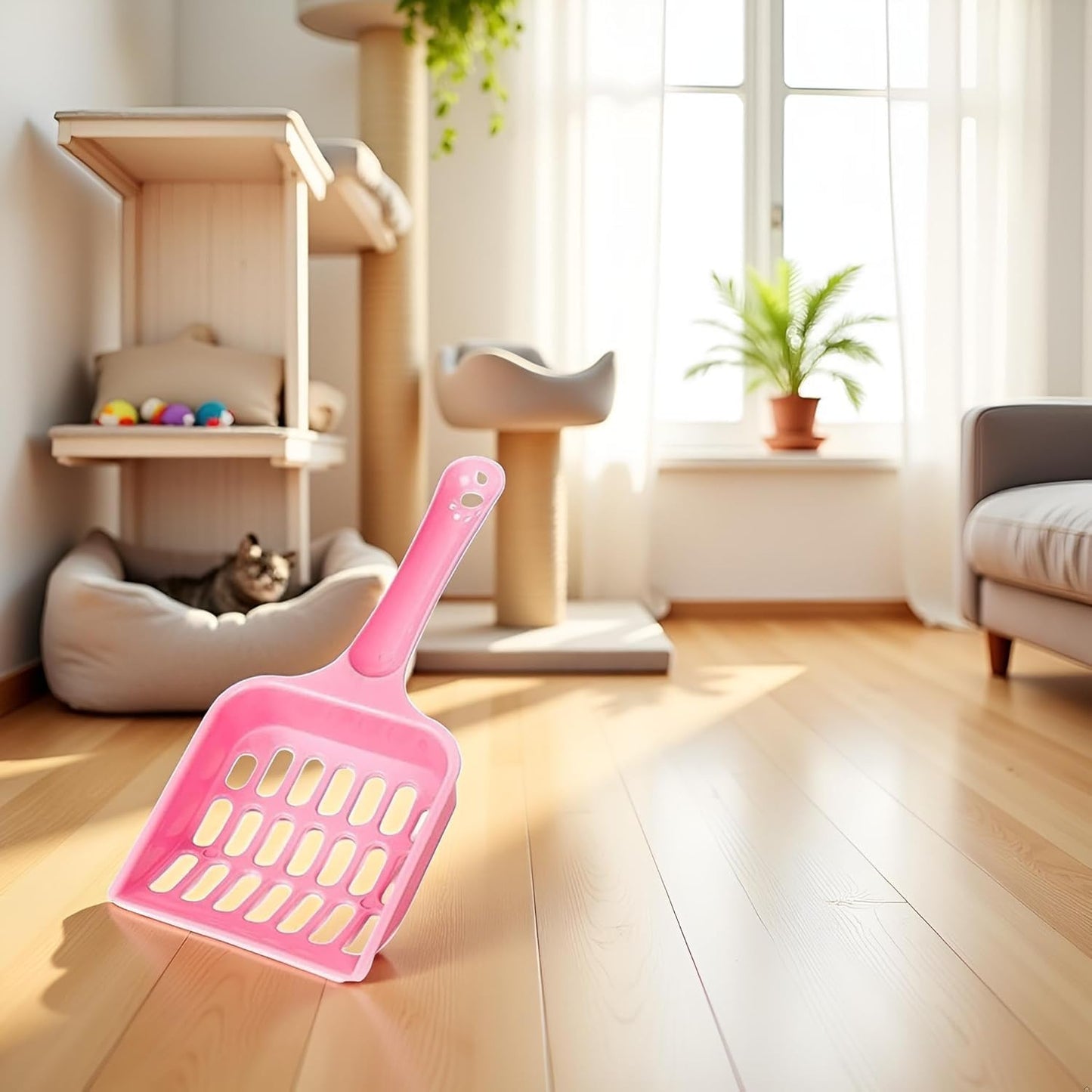 Pink Cat Litter Scoop,Tray with Handle Compact Solid Color Cat Litter Sifter Coffee One Size for Tofu Cat Litter and Clay Litter, Durable ABS Plastic Litter Scoop