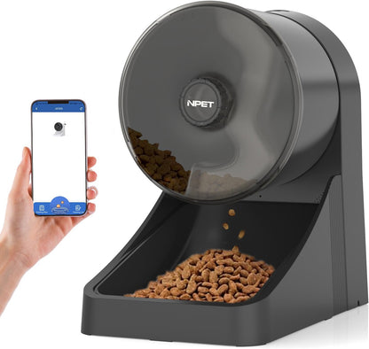 NPET 3L Automatic Cat Feeder, Wheel-Shaped Dry Food Dispenser Timed Pet Feeder for Cats and Small Dogs, 1-8 Meals Per Day - Programmable Portion Control (Black, WiFi Version)