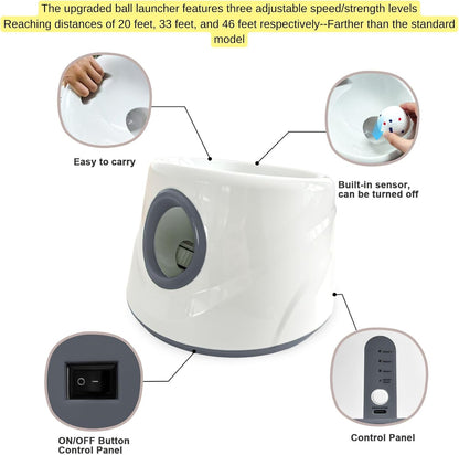 Automatic Ball Launcher for Dogs ，The Upgraded Ball Thrower Adjustable Distance 20-45ft Including 6 PCS 2.3-inch Sized Balls, Interactive Dog Toys Suitable for Small to Medium Sized Dogs