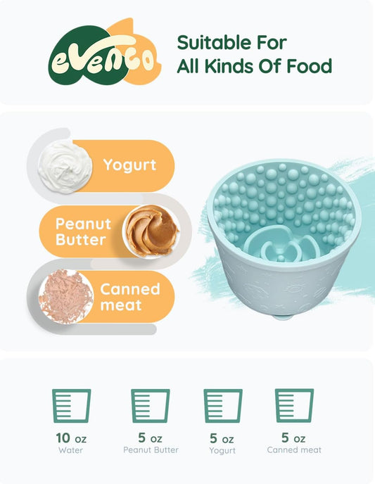 Slow Feeder Bowl Bundle: Light Blue Frozen Lick Mat (6.0" x 1.0") + Mint Green Starry Sky Feeder (4.3" x 2.9"), Freeze-Friendly Lick Bowl with Suction Cups for Enrichment and Anxiety Relief